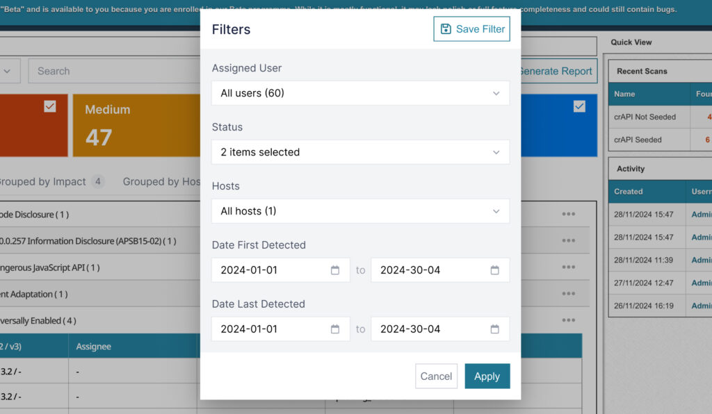 Mock up of filter management in the next iteration of the table