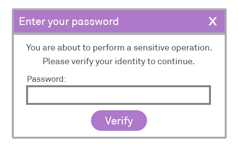 Pop-up box asking for password verification